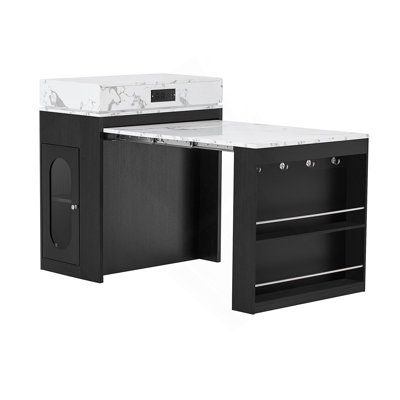 Extendable Dining Table with Folding Top, Drawers, Power Outlet, and Wheels