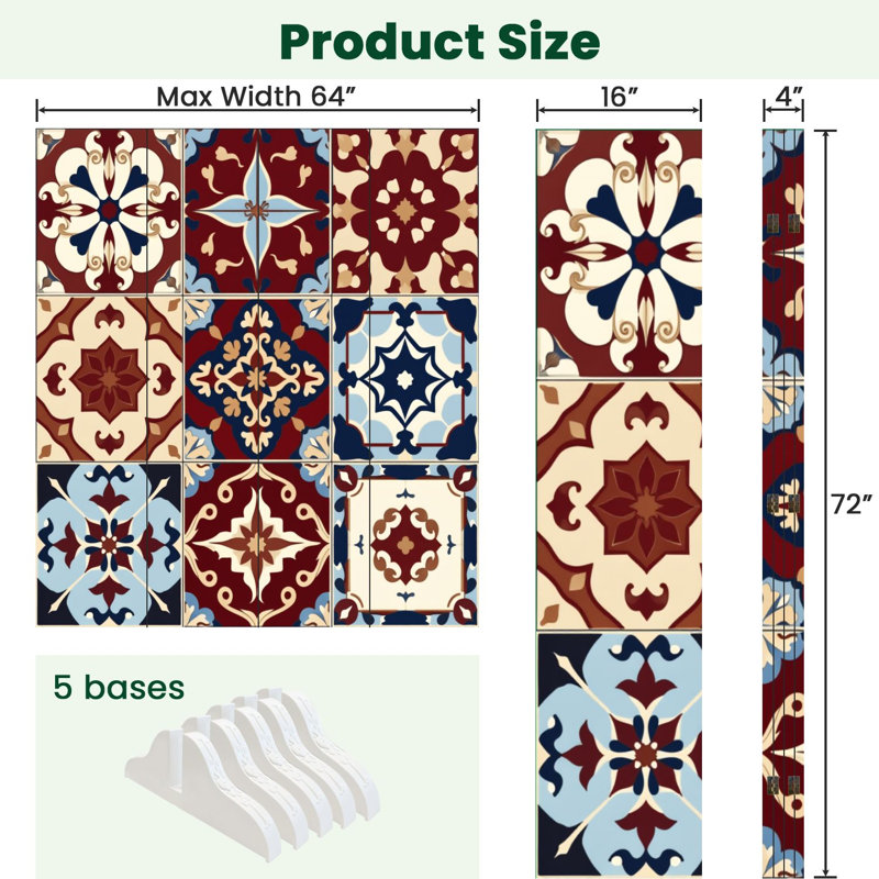 Paravent mexicain à 4 panneaux paravent Royal Vintage, 4, 71" H x 64" W x 1" D