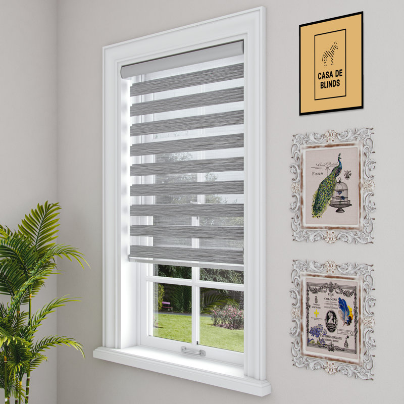 Zebra Blinds Window Dual Layer Roller Shades, Corded Horizontal Blind, Bedroom, Privacy, 72" Length, 35"W x 72"L, Gray