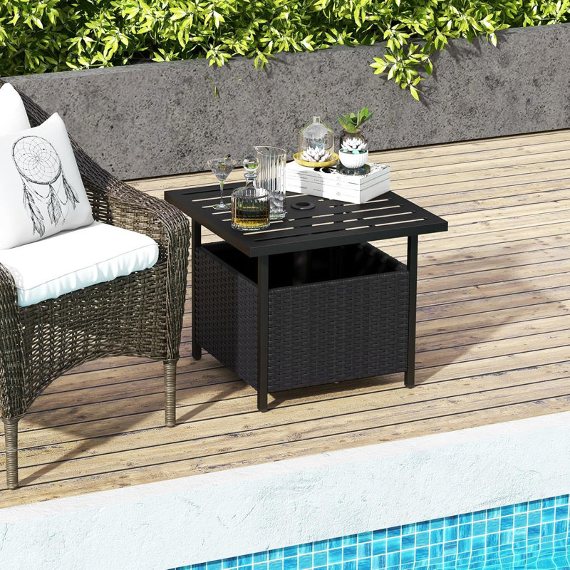 Table d'appoint d'extérieur avec trou pour parasol, Noir