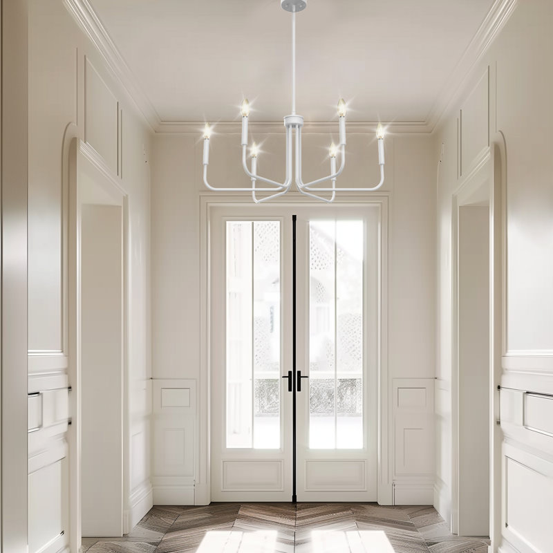 Chandelier 6 Light Industrial Style, White