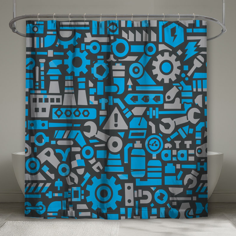 Industrial Machinery Icons Shower Curtains Extra Long, 70in W x 84in H