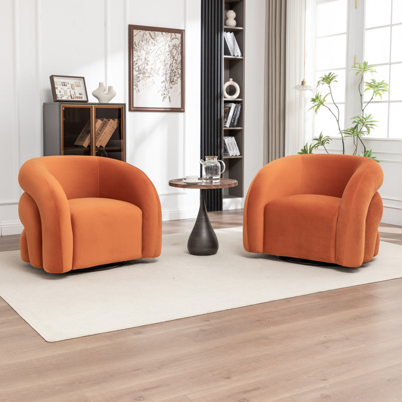Fauteuil demi-tonneau pivotant rembourré Coyle, Orange