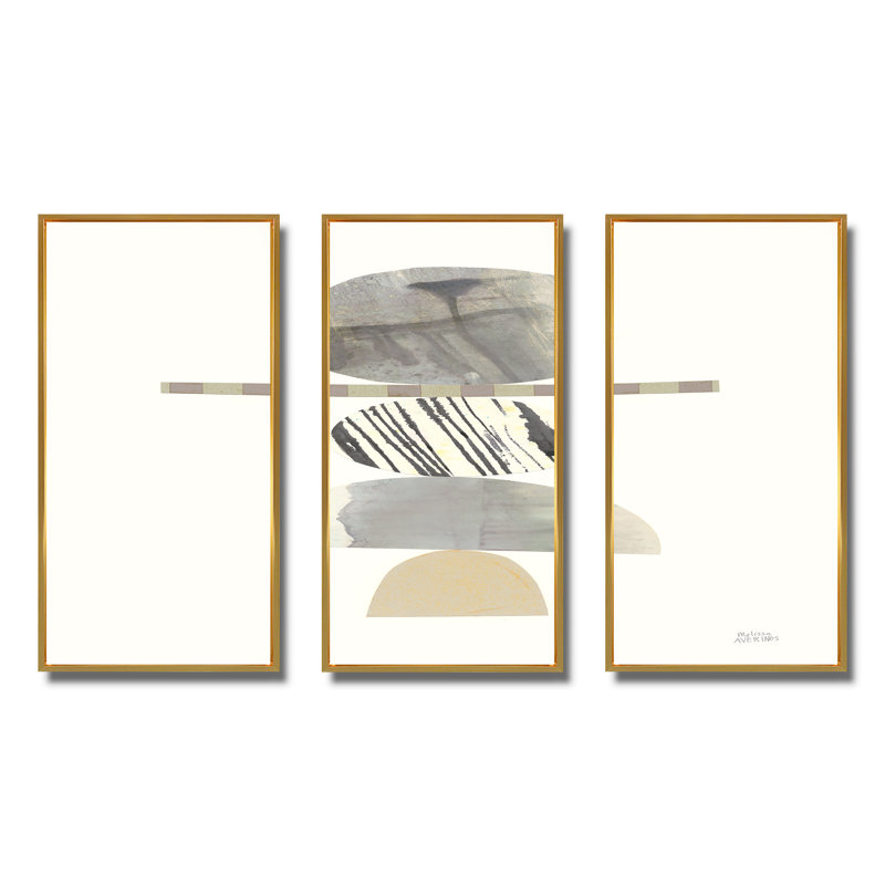 Ensemble de 3 encadrements géométriques neutres I - Shabby Elegance, H 20 po x l 36 po, Or