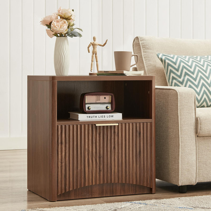 Mid Century Modern Nightstand With Drawers, Wood Fluted Bedside Table With Storage(Set of 2), Set of 2, Brown