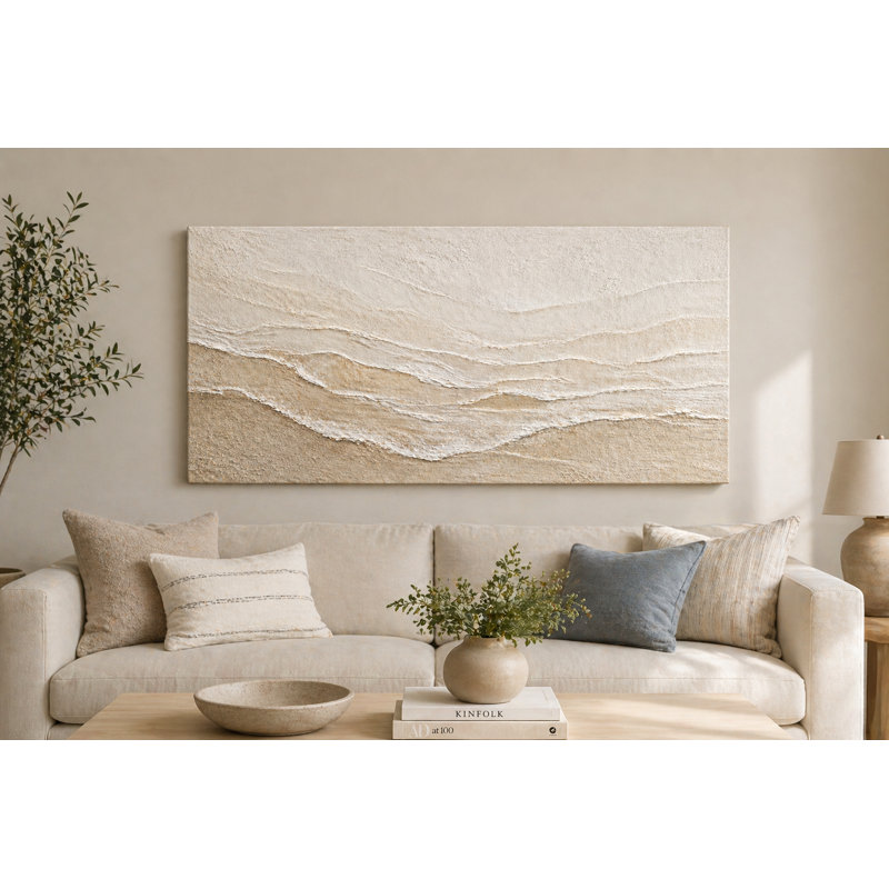 «Neutral Coastal Waves», art mural sur toile, H 27,5 po x l 55 po x P 1,5 po