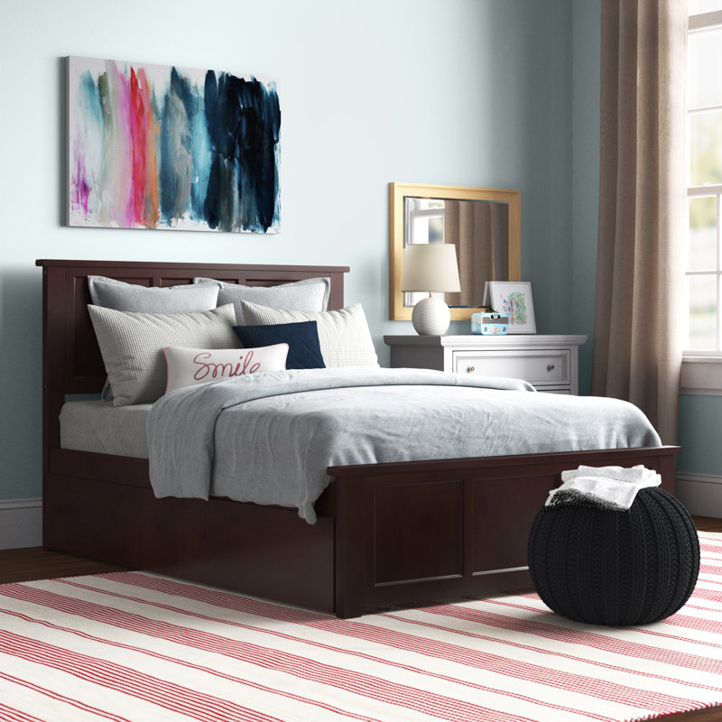 Lit plateforme en bois massif avec lit gigogne Henrichs , Espresso, Lit double