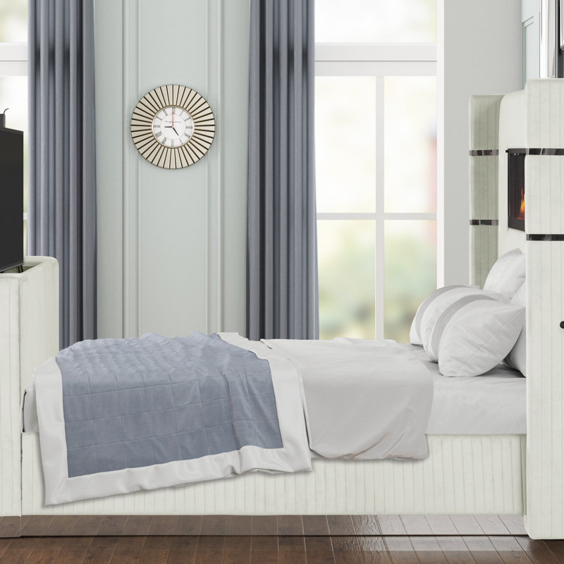Ensemble de chambre à coucher pour grand lit 4 pièces Lavish Modern Style avec foyer dans la tête de lit et meuble télé dans le pied de lit