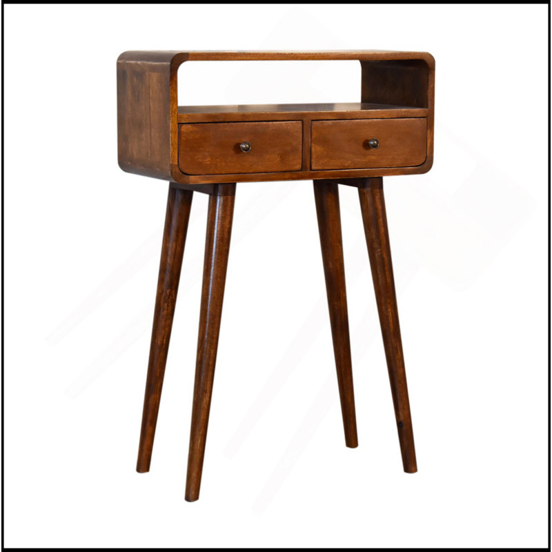 Mini console en bois massif de style nordique, 2 tiroirs, 1 fente ouverte
