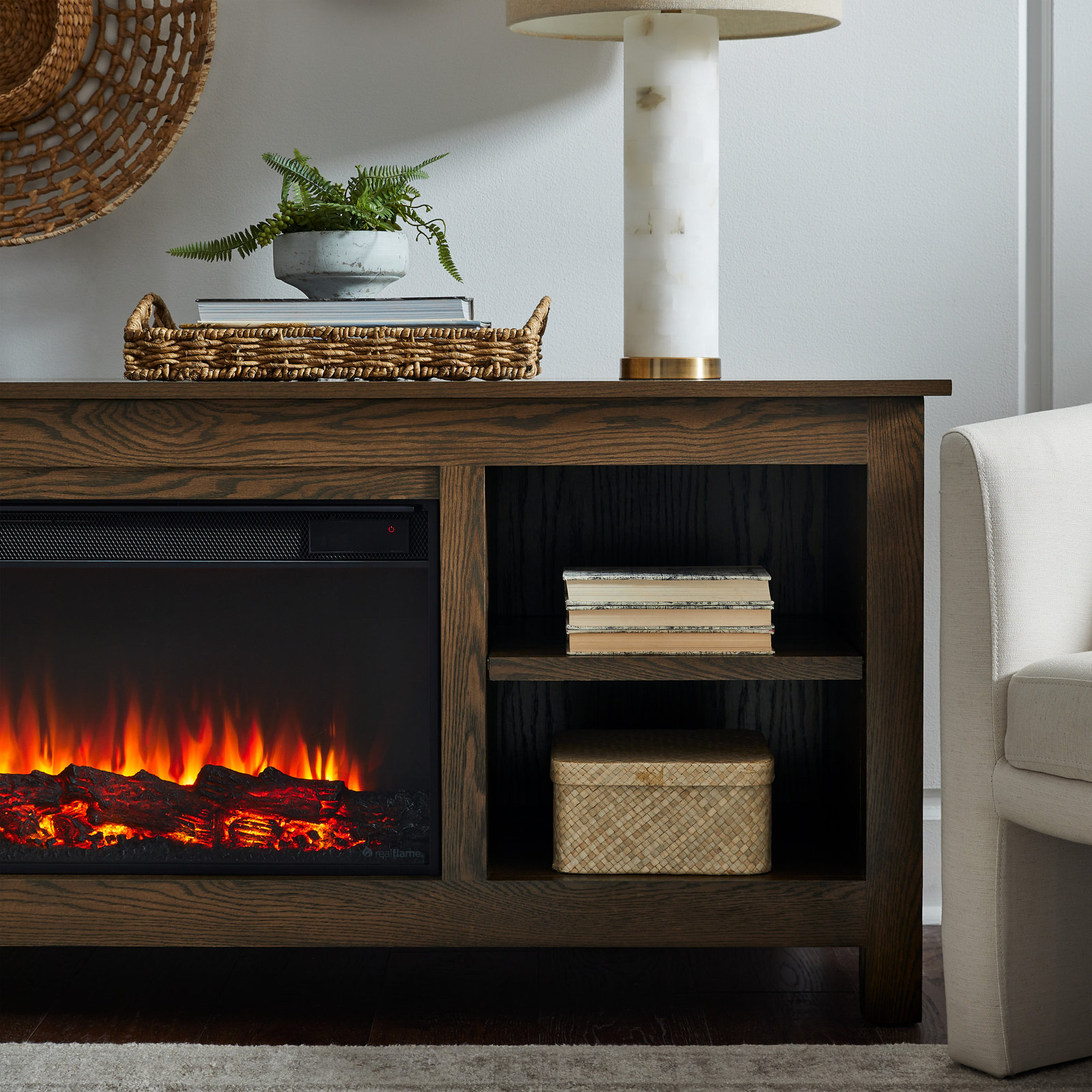 Charley Electric Fireplace TV Stand, Medium Oak