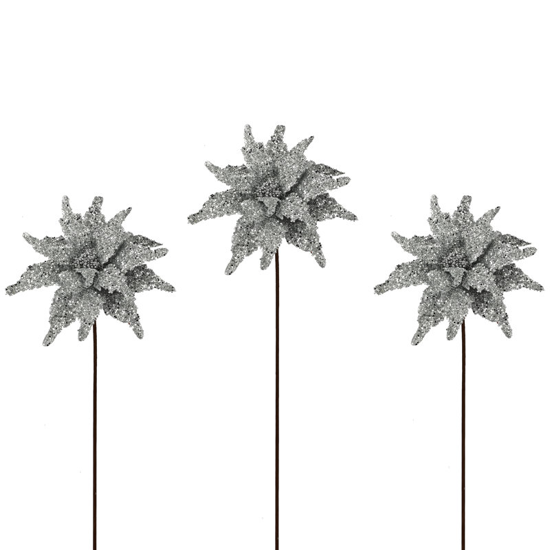 Tige de poinsettia à paillettes 22 "22", Argent argent