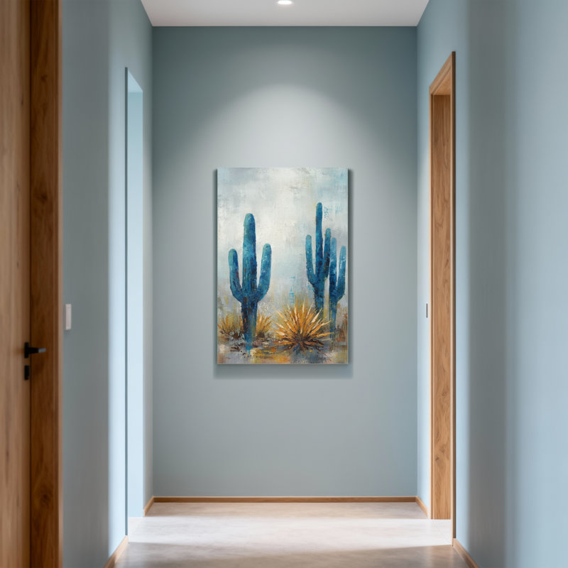 «Plants & Flowers Blue Cacti Desert Landscape», reproduction d'art, H 24 po x l 16 po