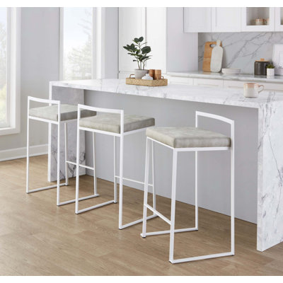 Contemporary Stackable Bar Stools with Upholstered Seats - Set of 3