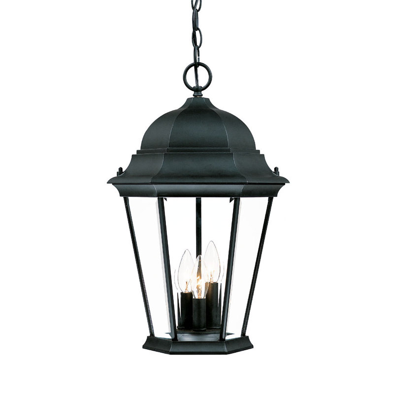 Lanterne suspendue d'extérieur à 3 lumières H 19,5 po Howa, Noir mat, Verre biseauté transparent