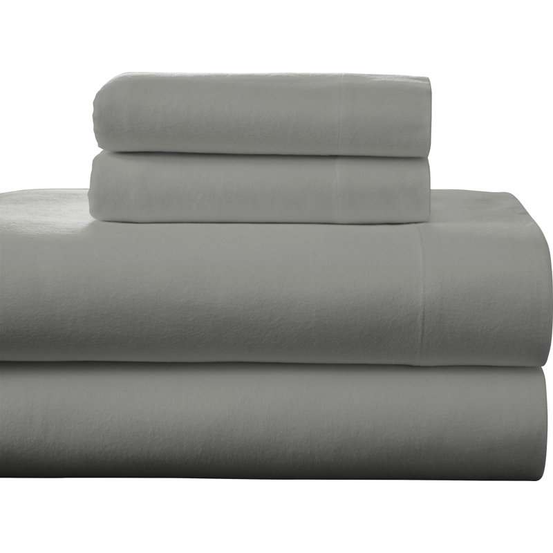 Flannel Sheet Set, Heather Gray, King Sheet Set + Fitted Sheet + 2 Pillowcases