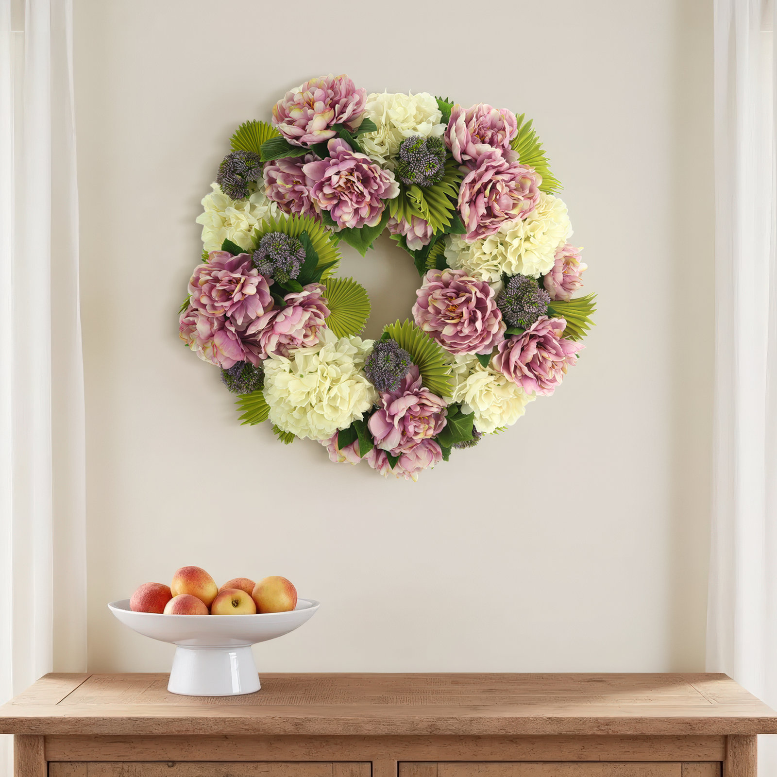 24" Wreath with Hydrangeas and Peonies