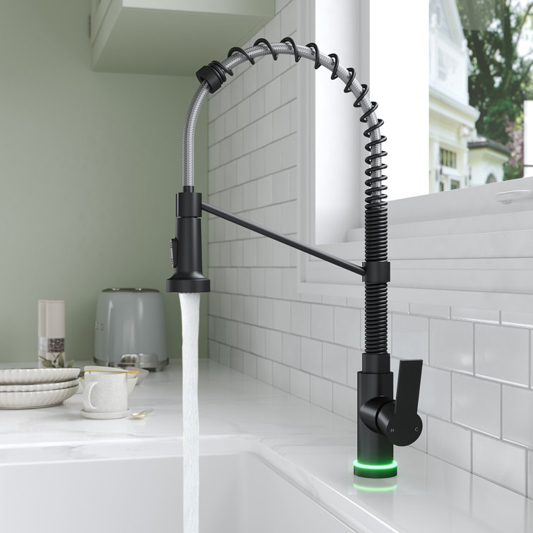 2-Function Single Handle Pull Down Kitchen Faucet with LED Base