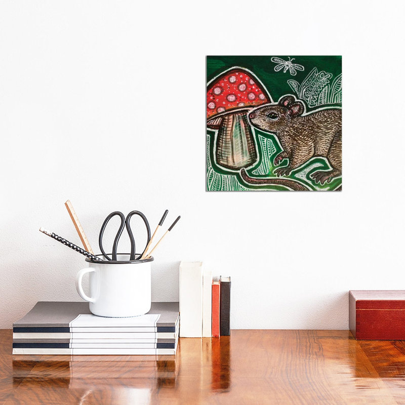 Small Mouse And Mushroom by Lynnette Shelley - Print on Canvas, 30.48 cm H x 30.48 cm W, Wrapped Canvas