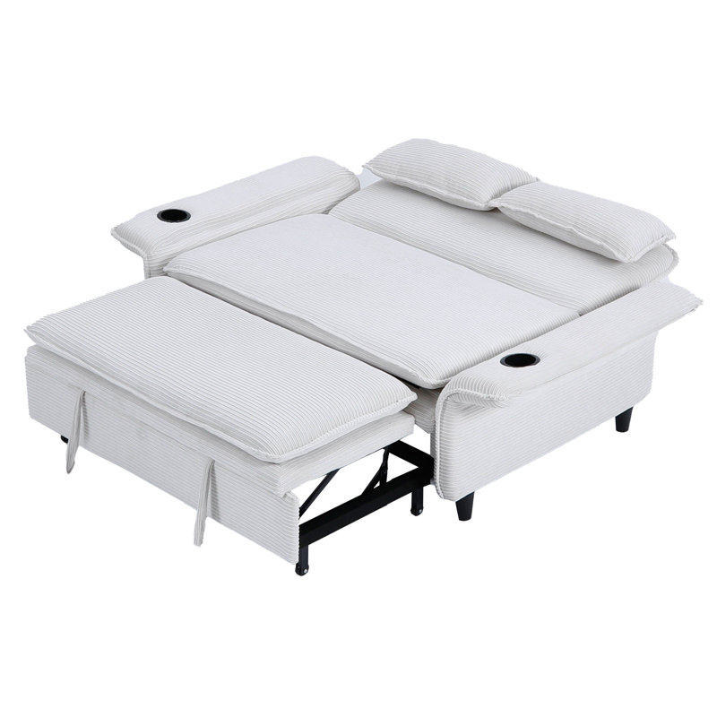 65"W Upholstered 3-in-1 Sofa Bed Convertible Sleeper with Adjustable Backrest and Armrests, White