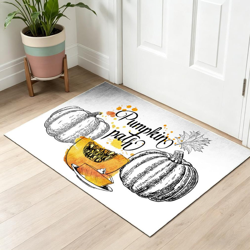 Tapis d'intérieur transparent lavable à la machine, motif de calligraphie citrouille, carte, Rectangle 32 po x 47 po