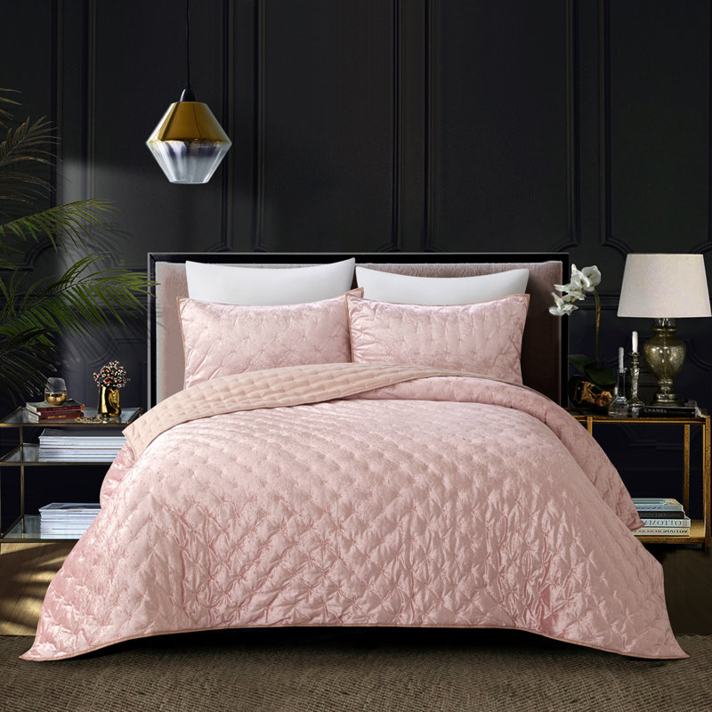 Ensemble d'édredon en velours 3 pièces , Édredon pour lit simple TG + 1 taie décorative, Bleu marine