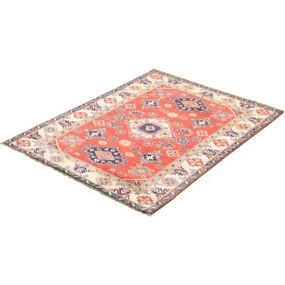Tapis unique en laine noué à la main Gazni rouge / or / bleu marine de 3 pi 11 po x 5 pi 7 po années 2019 Qaiden