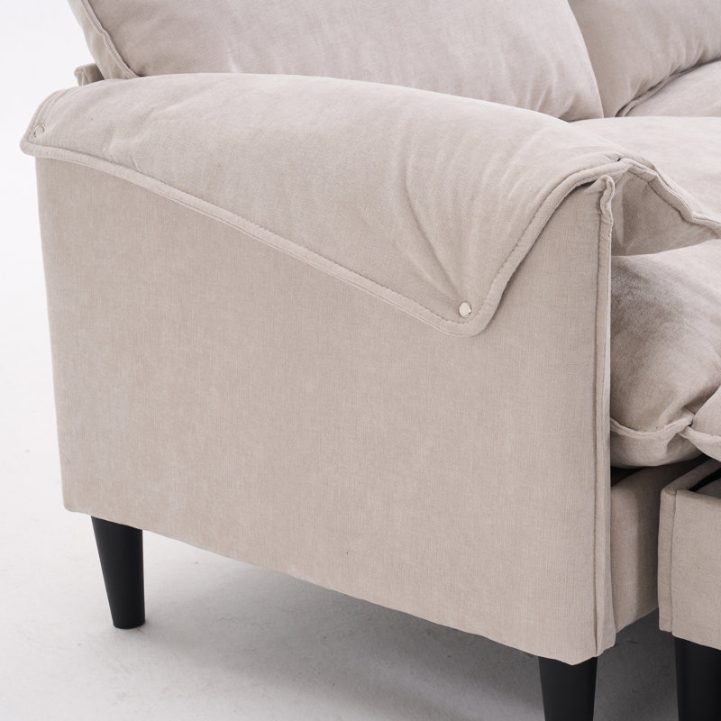 Chenille 2-Seater Sofa with Two Ottomans, Beige