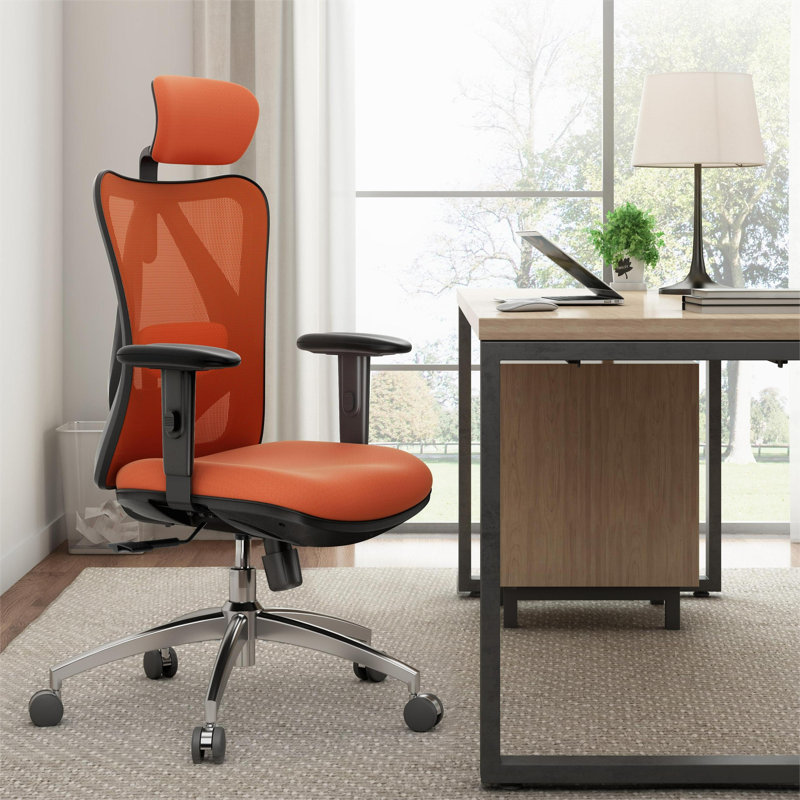 Ergonomic Mesh Office Chair with Adjustable Lumbar Support and Padded Armrests for 300lbs, Orange