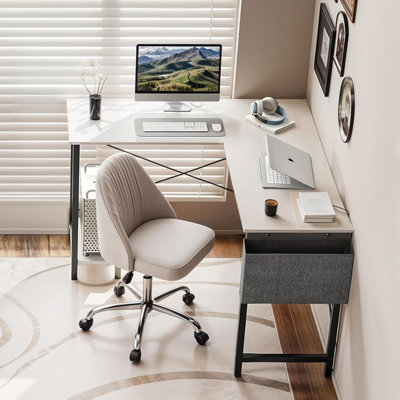 L Shaped Desk Gaming Computer 50 Inch Reversible Corner Table PC For Writing Study Student With Wood Tabletop Metal Frame CPU Stand Side Bag For Home Office Small Place