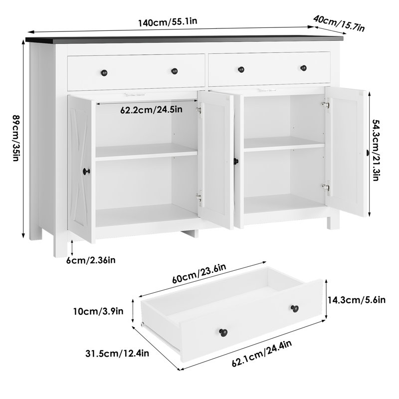 55.1'' Sideboard, White/Black