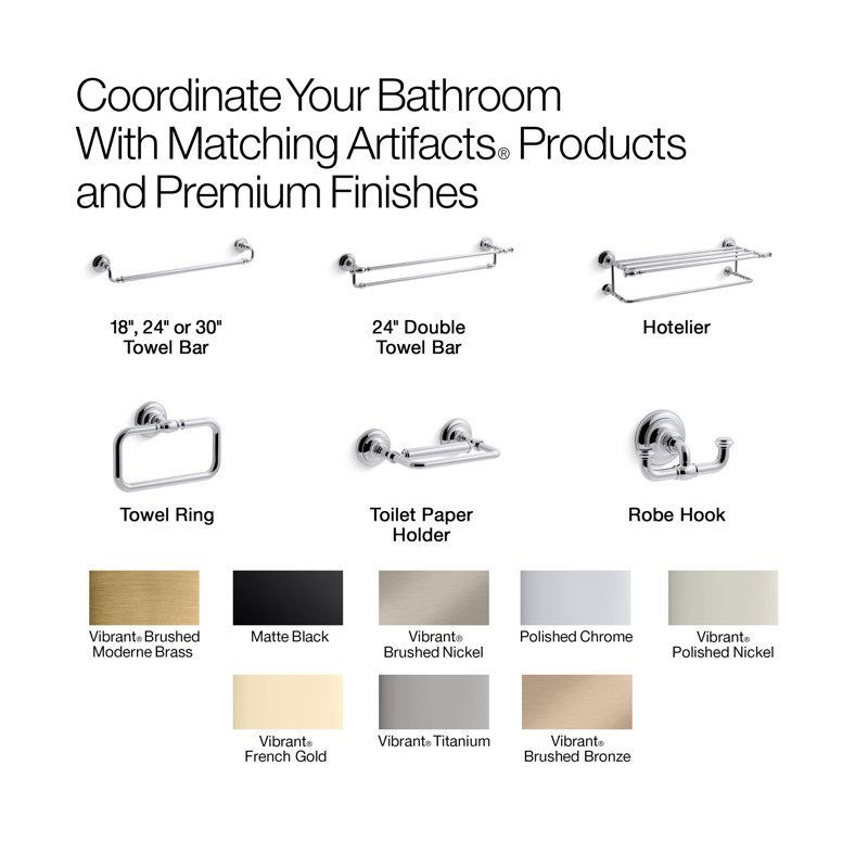 Artifacts® Wall Mounted Towel Bar, 3" H x 27" W x 3.5" D, Vibrant Polished Nickel