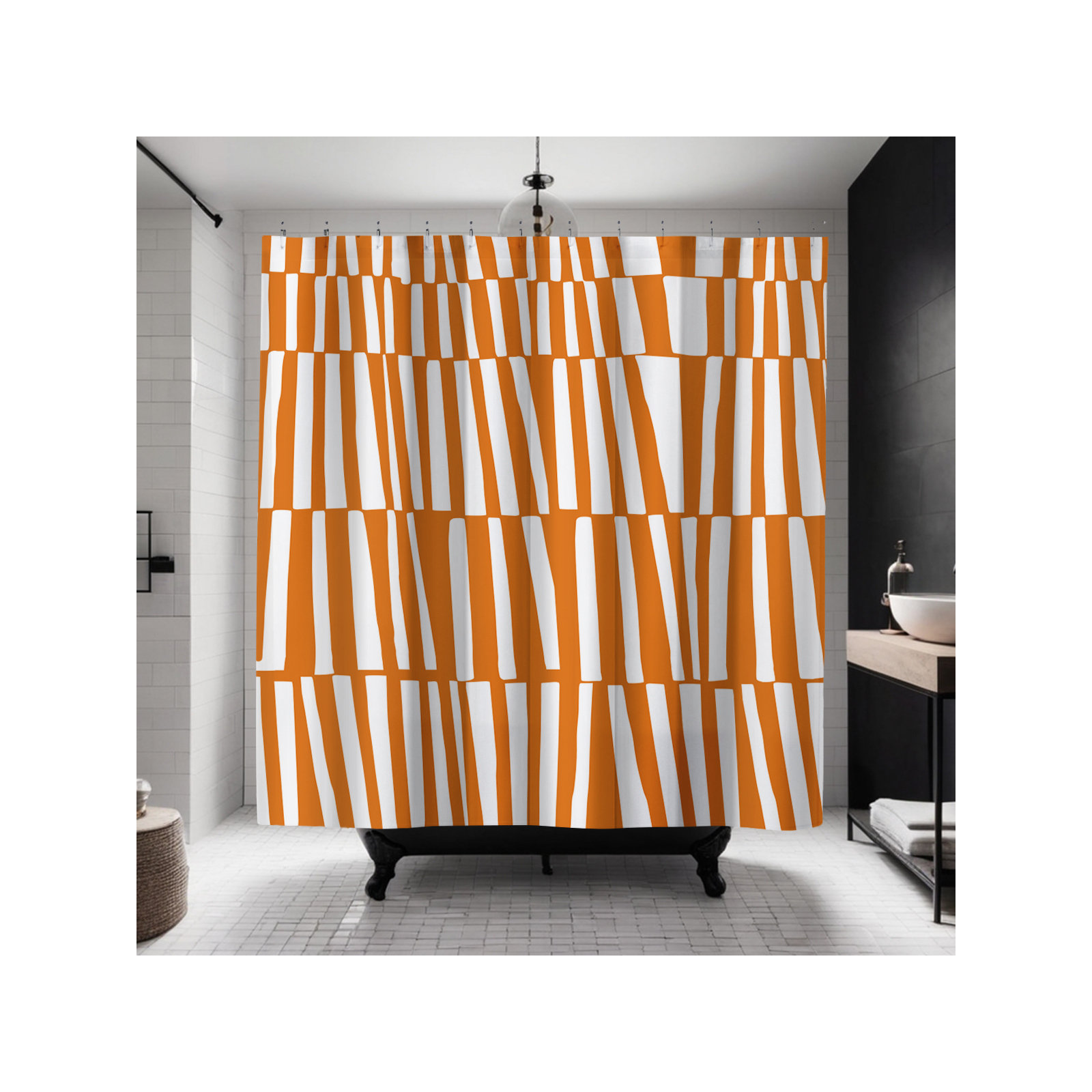 Thora Abstract Mid-Century Shower Curtain, Bright Orange