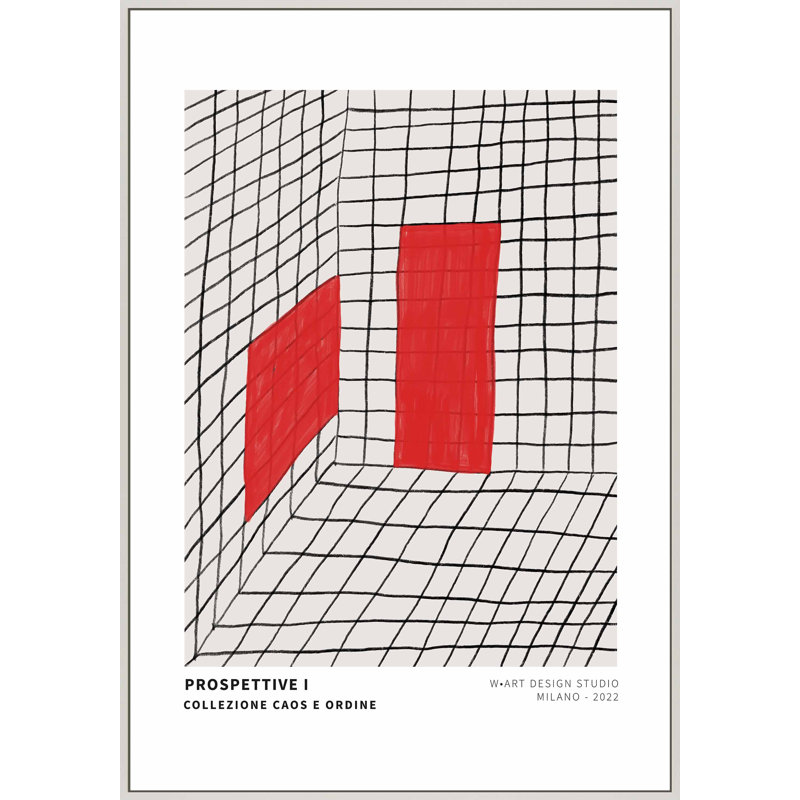 «Cahn Red Perspect» par Romina Gadler - art mural encadré, Toile avec cadre blanc, H 25 po x l 17,5 po x P 1,25 po