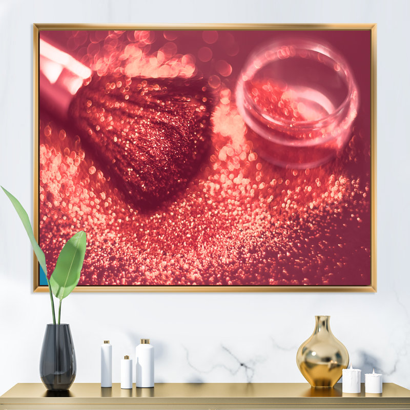 Red Glitter Sparkle - œuvre d'art sur toile Glam, H 12 po x l 20 po x P 1 po, Cadre flottant doré