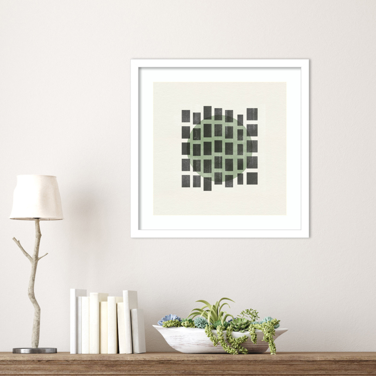 Minimalist Japandi 01 by The MIUUS STUDIO Wood Framed Wall Art Print, 17" H x 17" W, White