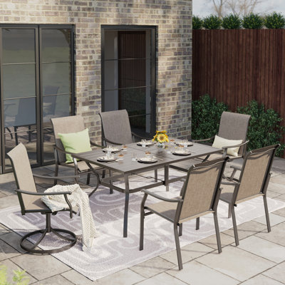 6-Person Rectangle Outdoor Patio Dining Set Heavy Duty Metal Table With Sling Chairs