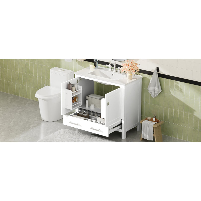 Meuble-lavabo 36 po avec lavabo en céramique, Blanc