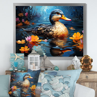 «Yellow and Blue Duck» par The Floral Pound III - Art mural animal canard
