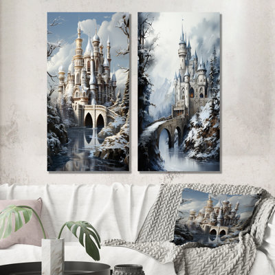 «Frosty Winter Castle Landscape I - Winter Castles», ensemble de 2 décorations murales