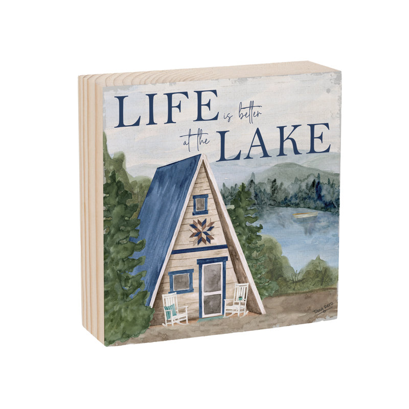 Lake Living - Plock en bois « La vie est plus belle » - 15 x 15 cm