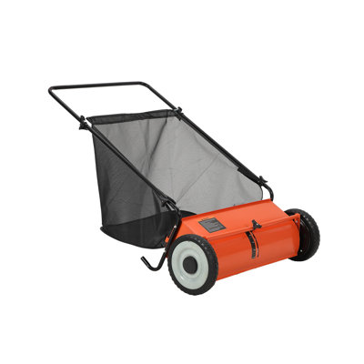 26 Inch Push Lawn Sweeper, 4 Rotating Brushes, 7 Cu.Ft Mesh Bag, Steel Frame, Leaves Grass Debris