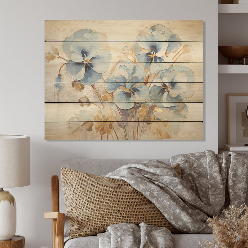 Minimalisme bleu et doré - Pensées délicieuses - Art sur bois de pin naturel, H 10 po x l 20 po