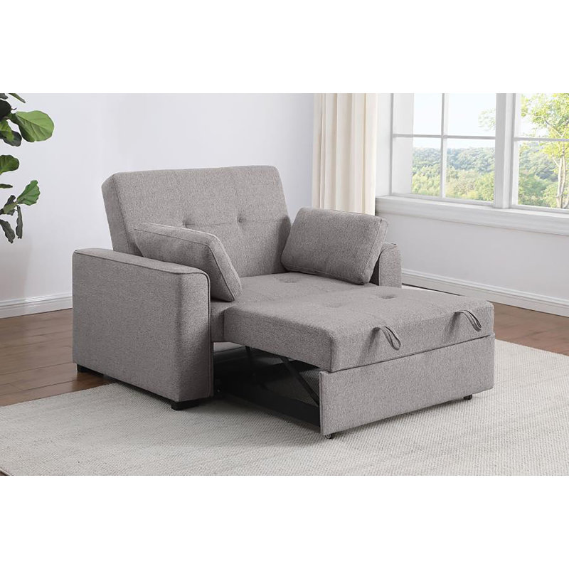 Upholstered Convertible Sleeper Sofa Bed, Gray Polyester