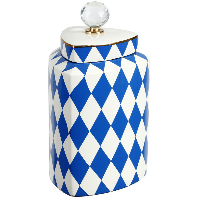 Pot en céramique 9 po, Blanc / Bleu, H 11 po x l 5,75 po x P 5,75 po