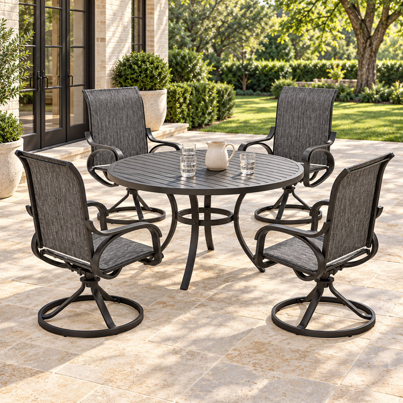 Premium All-Weather Swivel Patio Dining 40-Inch High Back Sling Armchairs (Set of 2) -Dark Gray, Dark Gray