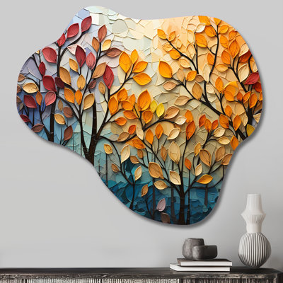 «Leaves Autumnal Symphony Patchwork I - Cloud Leaves», reproduction d'art murale en métal asymétrique