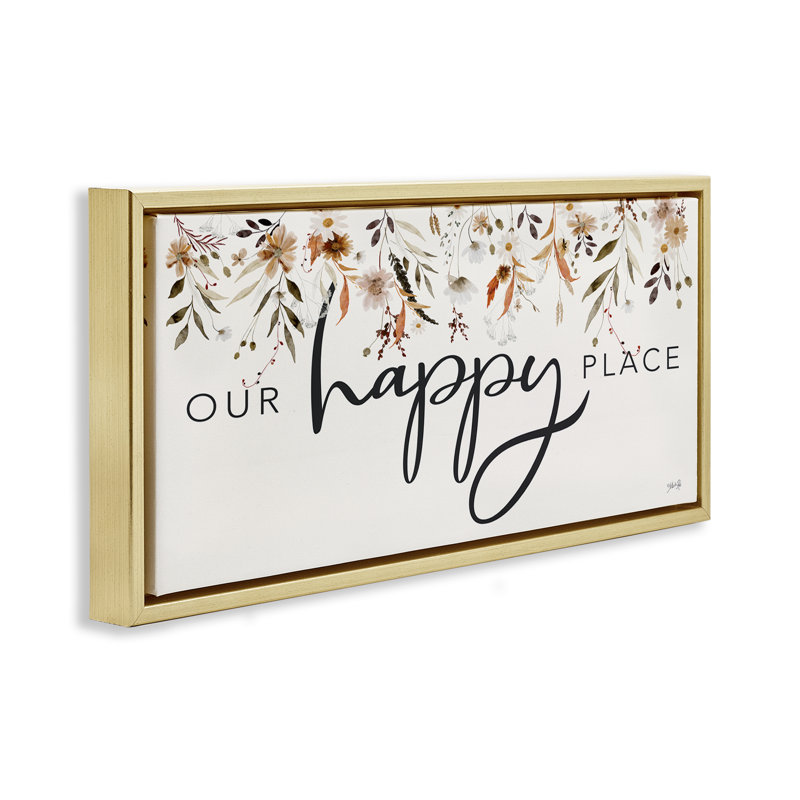 «Our Happy Place Florals» par Marla Rae, Cadre flottant métallique doré, H 14 po x l 31 po