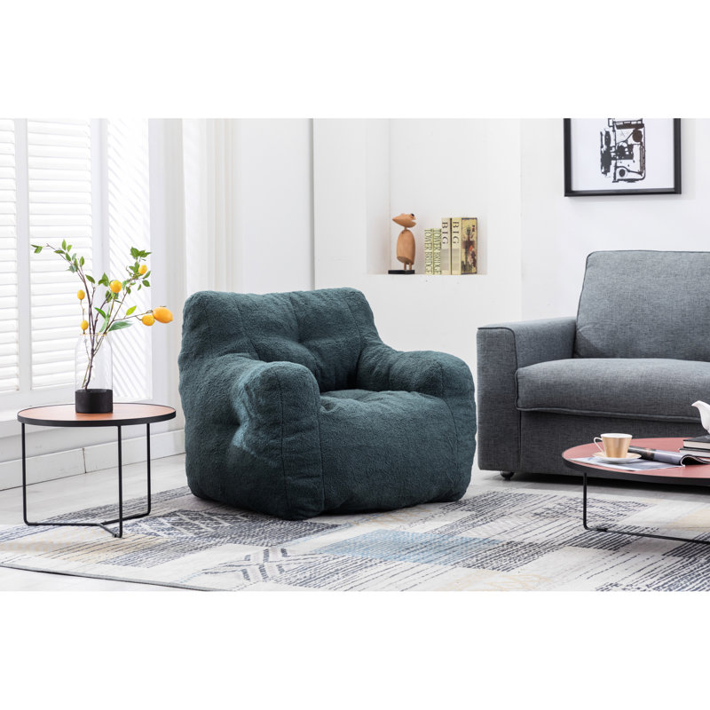 Fauteuil à billes en mousse souple pour un décor moderne et ergonomique avec un joli tissu, Velours bleu-gris