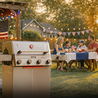 🏀New| Monument Grills 4 Burner Propane Gas Grill 49000 BTU, Stainless Steel Barbecue Grill With Broil Zone, Cast Iron Grates, Side Burner, Folding Shelves, Flip Rack, Easy Cleanup & Swivel Casters With Locks, Mesa II 415BZ