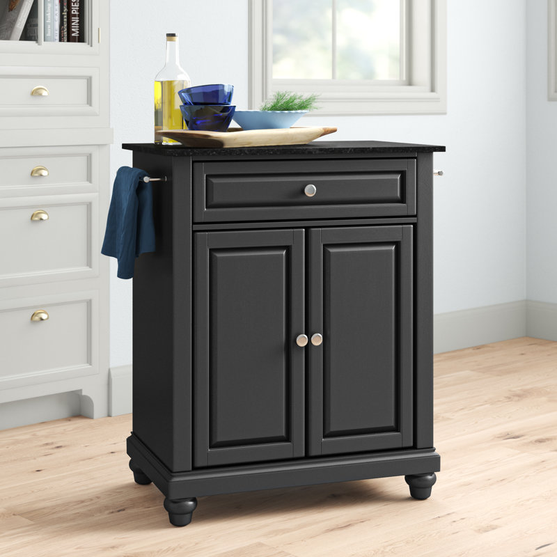 Hedon Granite Top Kitchen Cart, Black